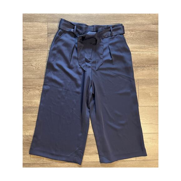 Loft Navy Blue Wide Leg‎ Belted Dress Pants Size 12 NWT - Picture 1 of 8